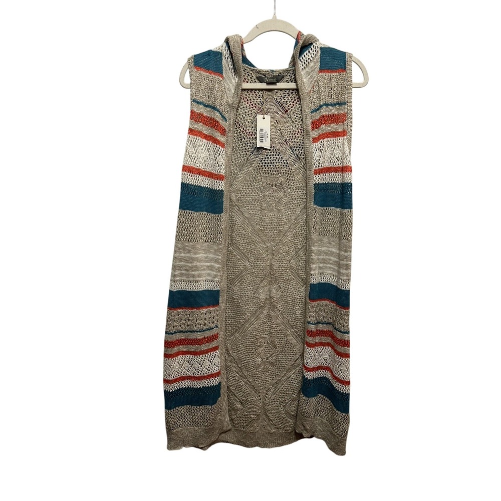Natural Reflections Duster Sweater Womens M NWT Crochet Hooded Open Cardigan